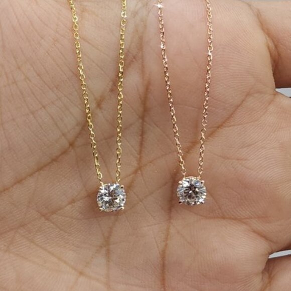 14K Gold 0.50 Ct Lab Grown Diamond Solitaire Pendant Necklace - Picture 3 of 4